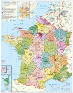 Карта Франции с почтовыми индексами (по квадратам). 1,2*1,6 м