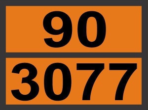 Табличка оранжевая 90-3077. Вещество твердое (ТБО), опасное для окружающей среды. Нержавейка